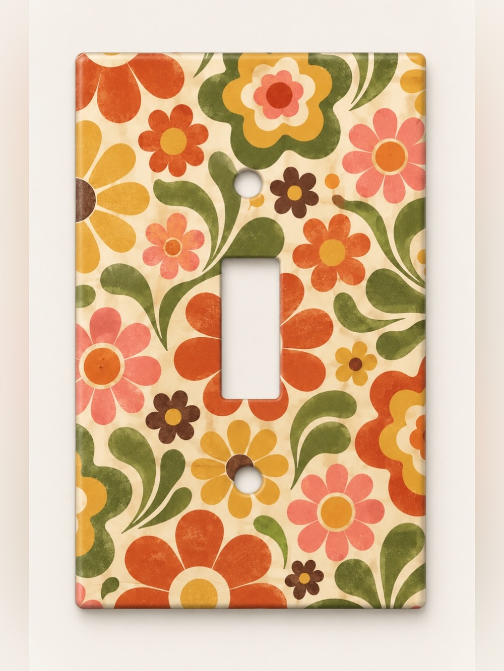 Retro Groovy Daisies 70s Floral Toggle Light Switch Wall Plate Cover